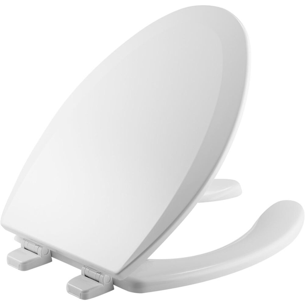 Bemis® 1550TTT 000 Toilet Seat With Cover, Elongated Bowl, Open Front, Enamel Wood, Adjustable Hinge, Standard Close, White