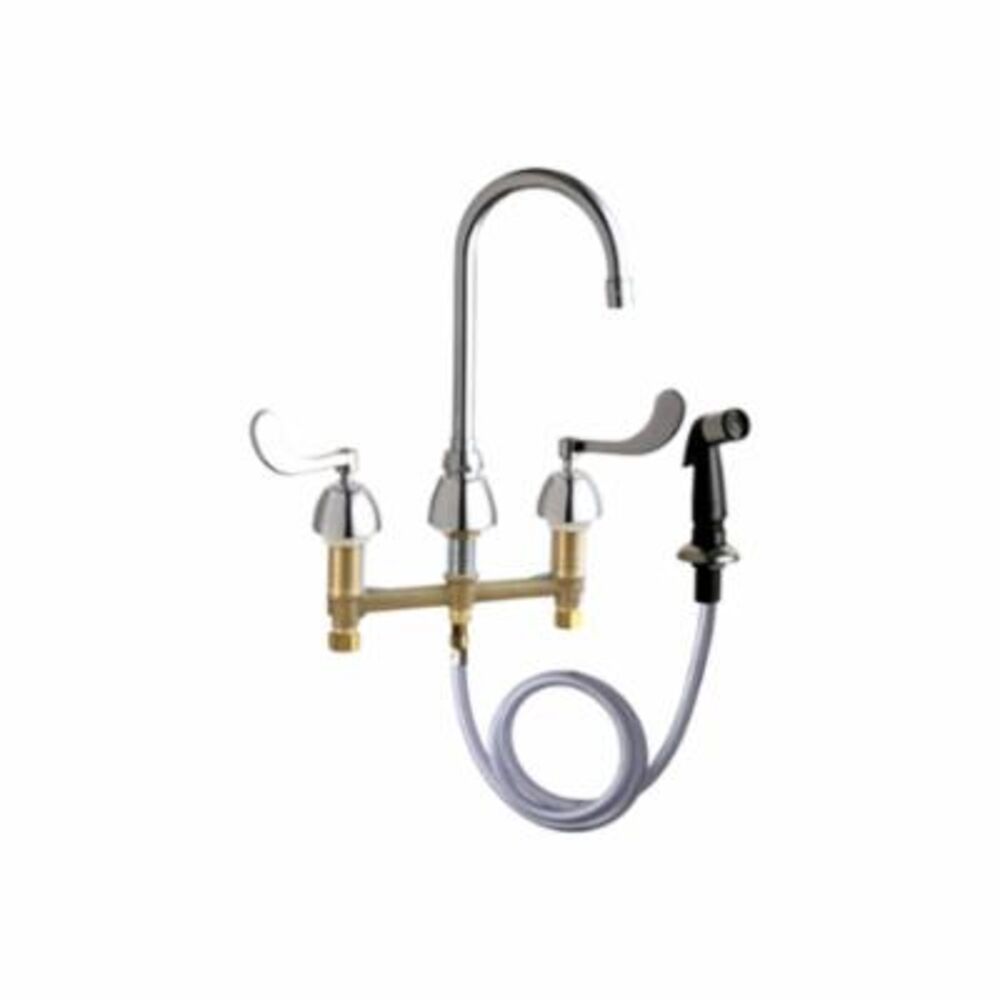 Chicago Faucet® 200-AGN2AE35-317AB Concealed Hot and Cold Water Sink Faucet, 1.5 gpm, 8" Center, Rigid/Swivel Gooseneck Spout, Polished Chrome