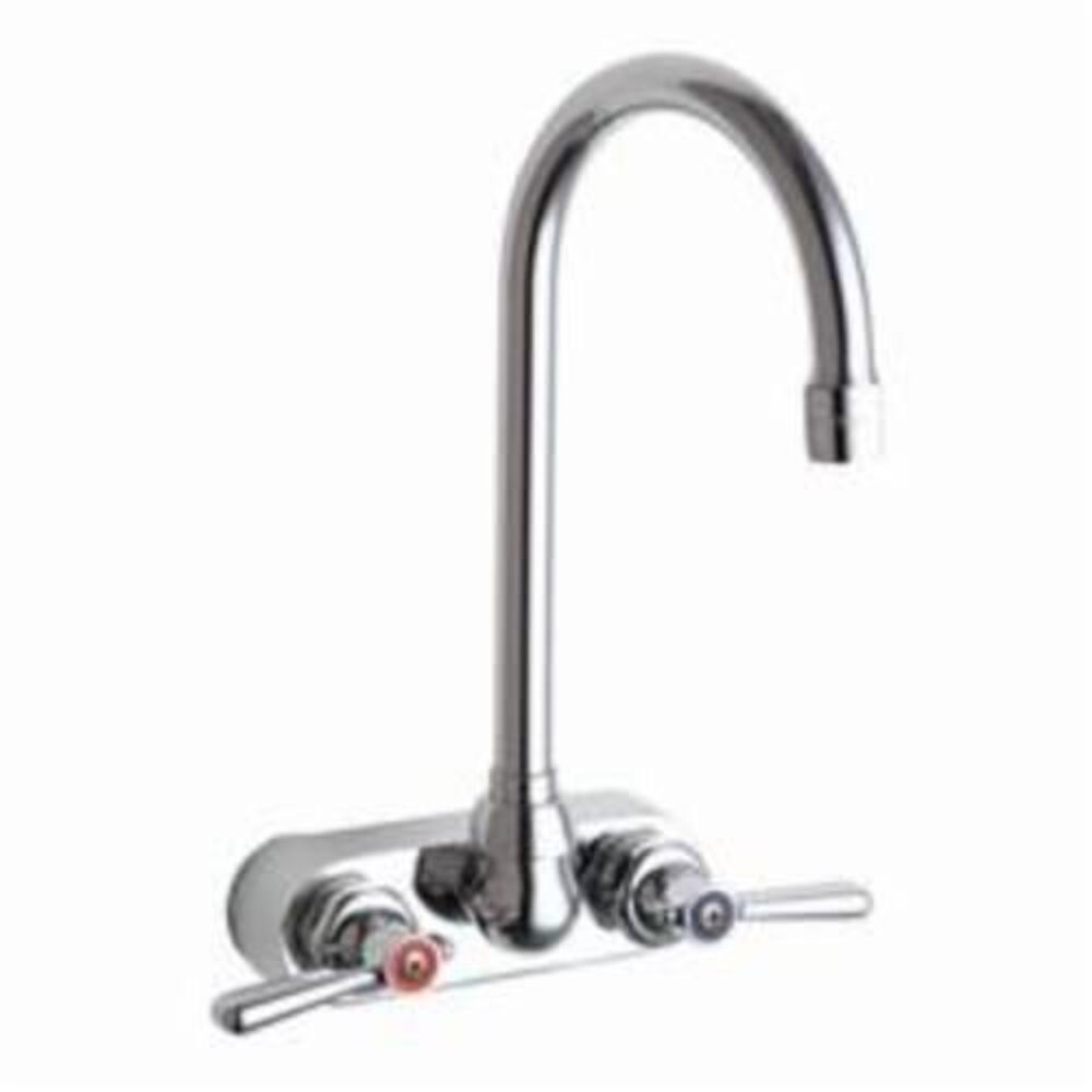 Chicago Faucet® 521-GN2AE3ABCP Hot and Cold Water Sink Faucet, Wall Mount, 2 Handles, 4" Center, 2.2 gpm, Polished Chrome