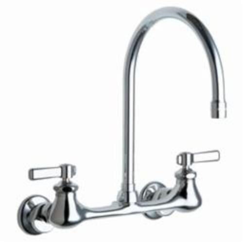 Chicago Faucet® 540-LDGN8AE3ABCP Hot and Cold Water Sink Faucet, Commercial, 2.2 gpm, 8" Center, Gooseneck Spout, Polished Chrome, 2 Handles
