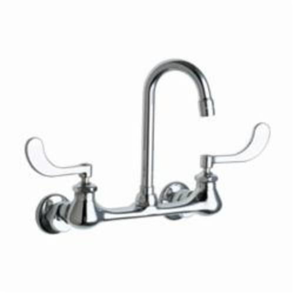 Chicago Faucet® 631-E35ABCP Hot and Cold Water Sink Faucet, Commercial, 1.5 gpm, 8" Center, Rigid/Swivel Gooseneck Spout, Polished Chrome, 2 Handles