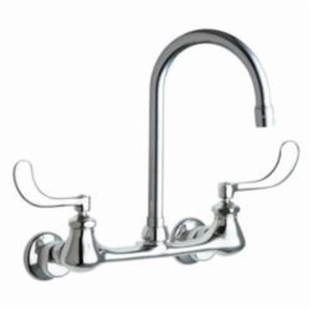 Chicago Faucet® 631-GN2AE3ABCP Hot and Cold Water Sink Faucet, Commercial, 2.2 gpm, 8" Center, Rigid/Swivel Gooseneck Spout, Polished Chrome, 2 Handles