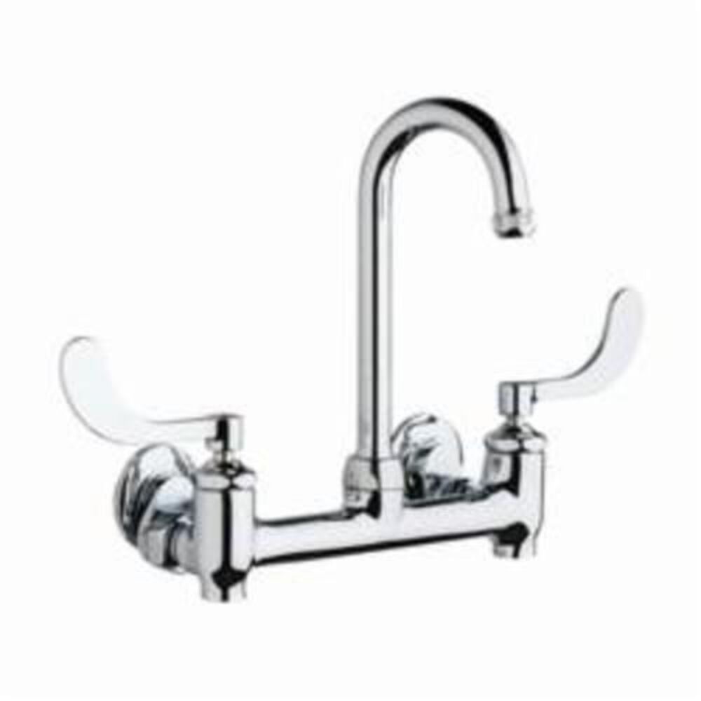 Chicago Faucet® 640-GN1AE1-317YAB Hot and Cold Water Sink Faucet With Integral Supply Stop, Commercial, 6-1/4 to 9-3/4" Center, Gooseneck Spout, Polished Chrome, 2 Handles