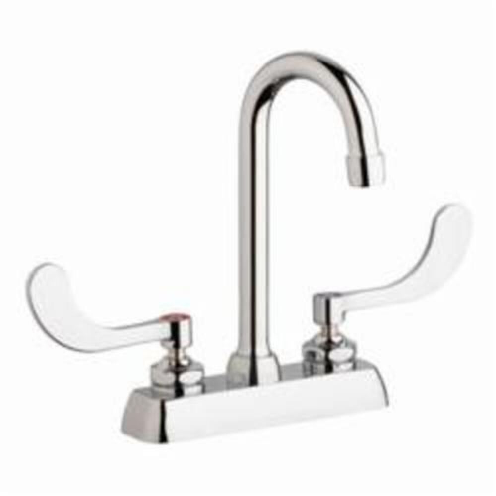 Chicago Faucet® W4D-GN1AE35-317AB Hot and Cold Water Workboard Sink Faucet, Deck Mount, 2 Handles, 4" Center, 1.5 gpm, Polished Chrome