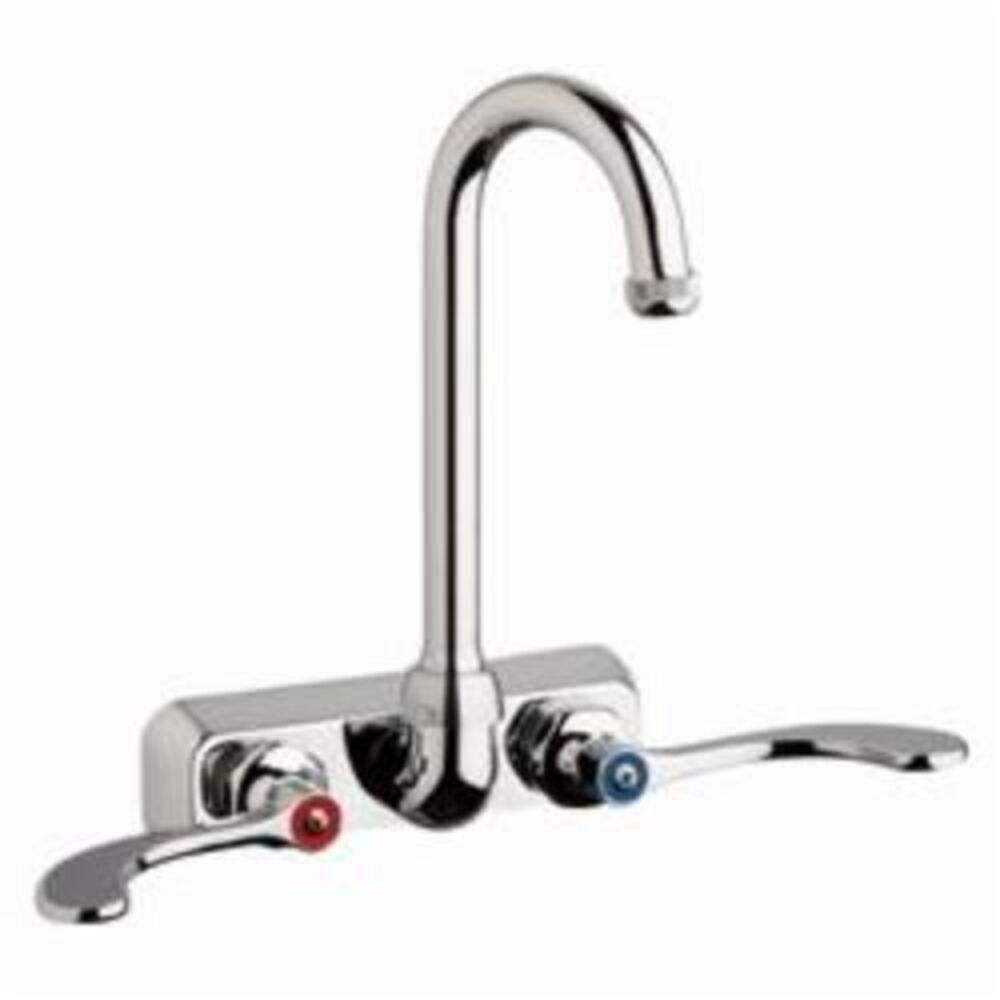 Chicago Faucet® W4W-GN1AE1-317ABCP Hot and Cold Water Workboard Sink Faucet, Polished Chrome, 2 Handle, 4" Center