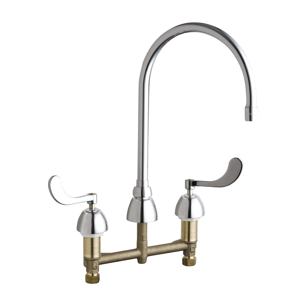 Chicago Faucet® 786-GN8AE35ABCP Concealed Kitchen Sink Faucet, Commercial, 1.5 gpm, 8" Center, Gooseneck Spout, Polished Chrome, 2 Handles