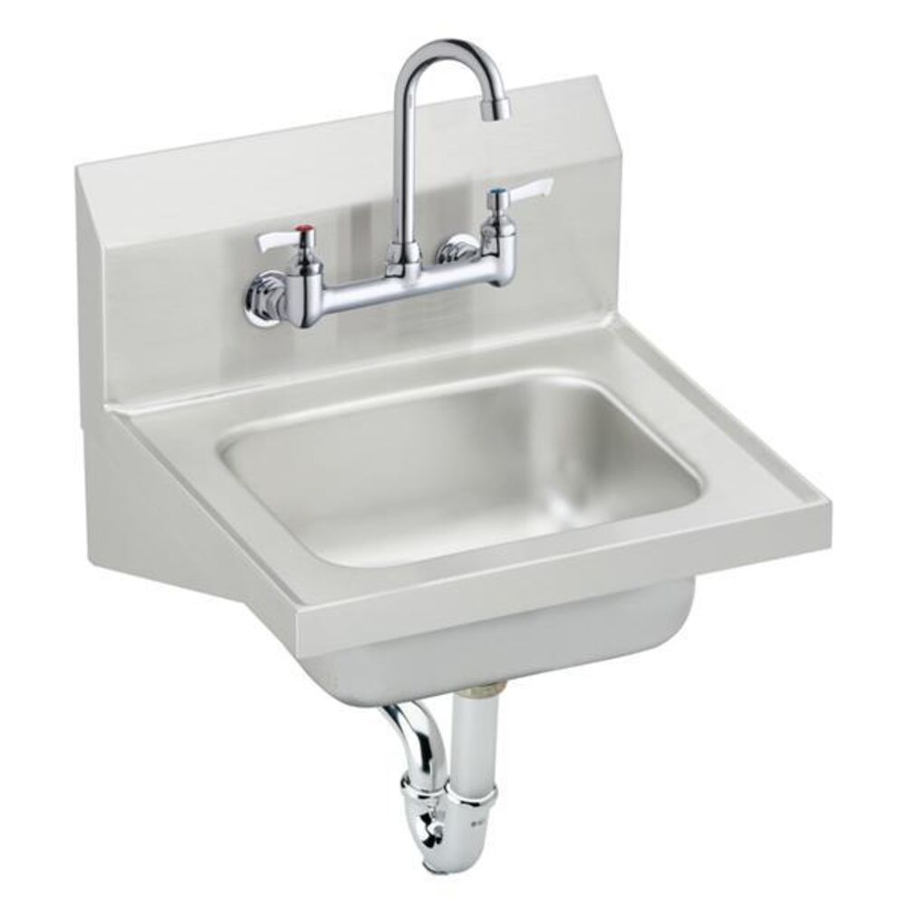 A544912-T-J Just 15-1/2"x 13"x 16-3/4" Retangular Wall Mount Hand Wash Sink w/ Faucet, Drain & P-trap, Stainless Steel, Buffed Satin