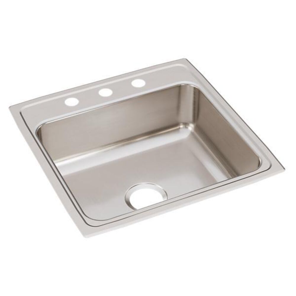 SL2222A3-J Just 22"x 22"x 7-5/8" Rectangular 3-Hole Single Bowl Drop-In Sink, 304 Stainless Steel, Lustrous Satin