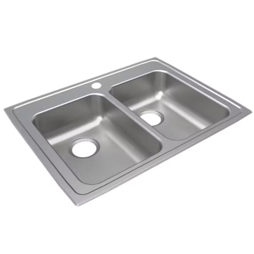 DLADA2128A551-J Just 29"x 22"x 5-1/2" Rectangular 1-Hole Equal Double Bowl Drop-In ADA Sink, 304 Stainless Steel, Lustrous Satin