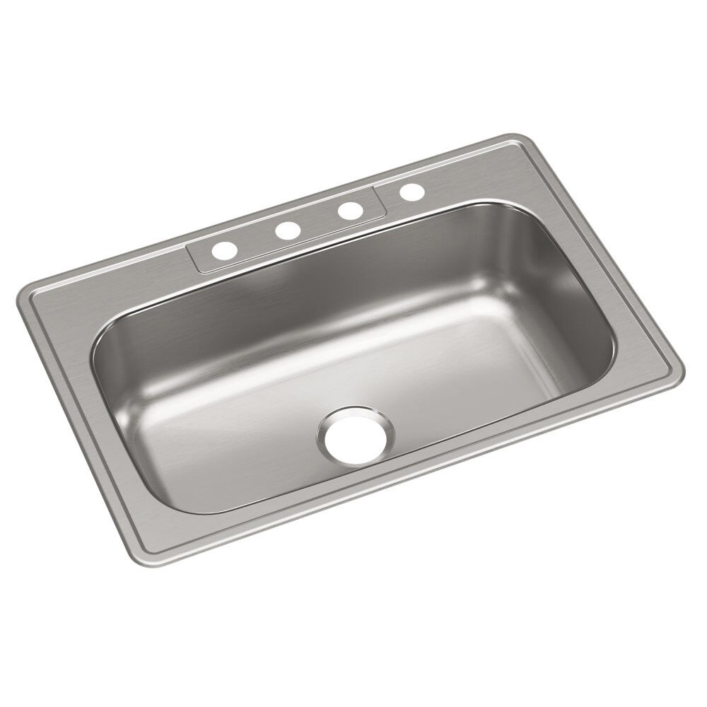 DSE133224 Elkay 33"x 22"x 8-1/16" Dayton® 4 Hole Drop-In Kitchen Sink, 300 Stainless Steel, Elite Satin