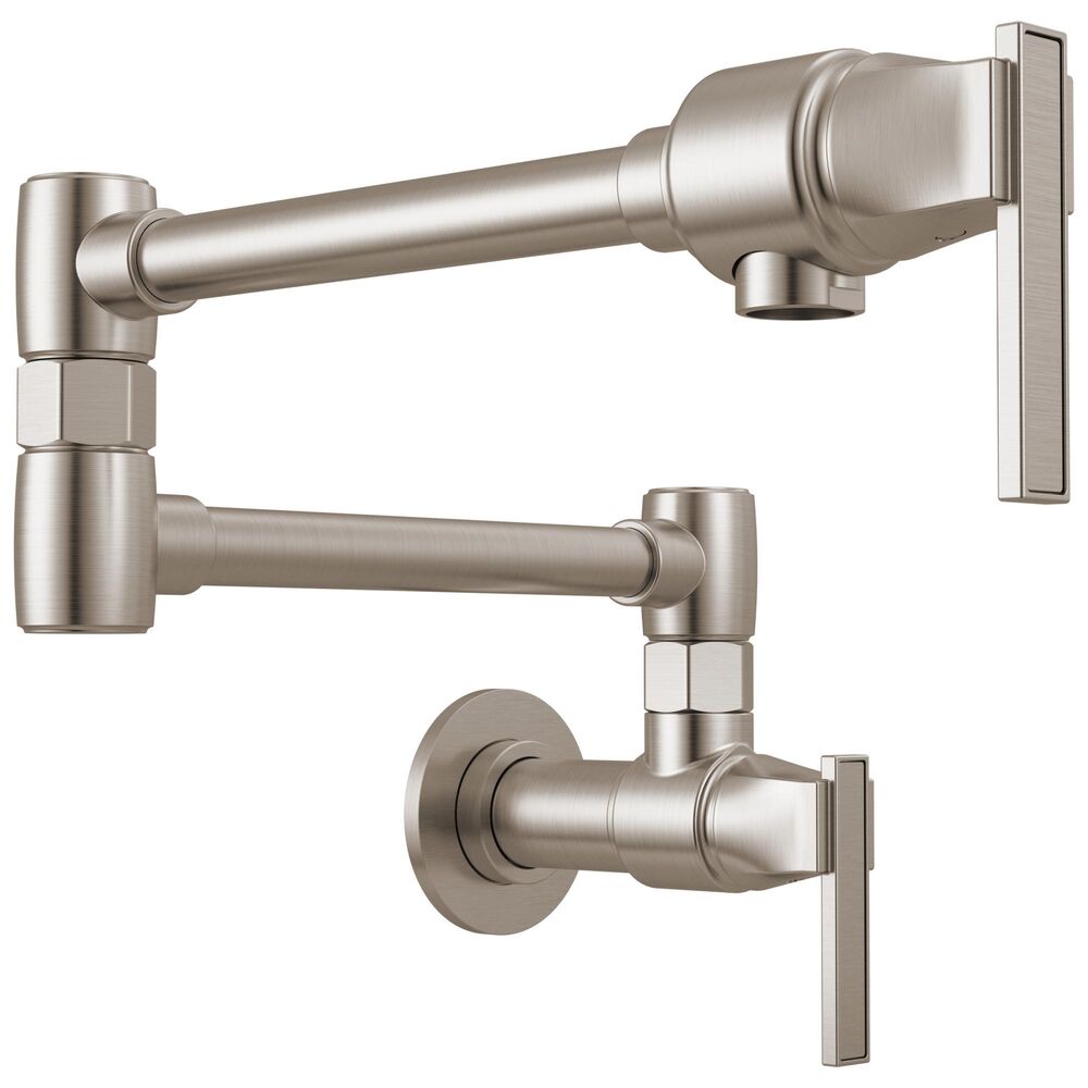 Brizo® 62822LF-SS Frank Lloyd Wright® Wall Mount Double Jointed Swing Spout Pot Filler, 2 Handles, 4 gpm, Brass, Stainless
