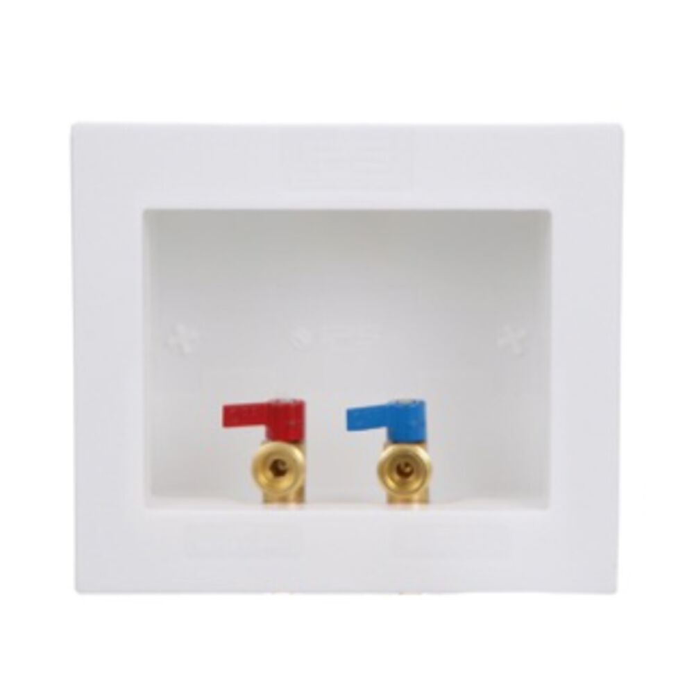 Water-Tite DU-ALL™ 82054 Dual Drain Washing Machine Outlet Box w/ Quart Turn Valve, 1/2″ CPVC, Brass, White