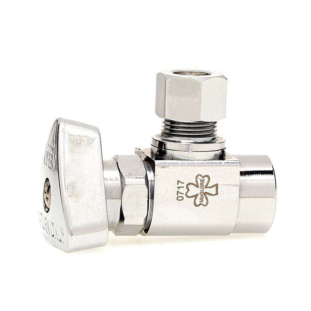 McGuire™ LFBV2-01 Convertible™ II 1/4 Turn Angle Stop Ball Valve, 3/8" Nominal, IPS x OD Compression, Brass Body, Polished Chrome