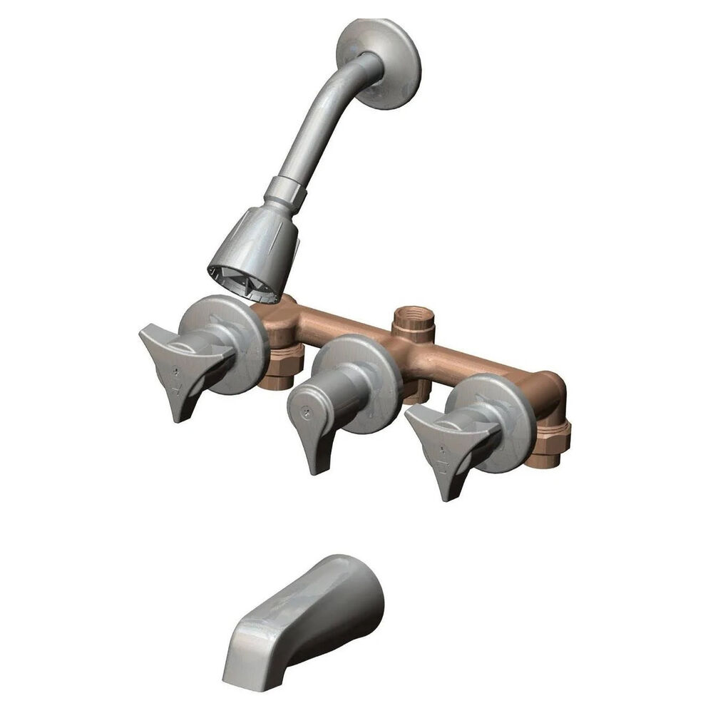 Union Brass Series 30 Three-Handle Diverter Tub and Shower Faucet, Polished Chrome