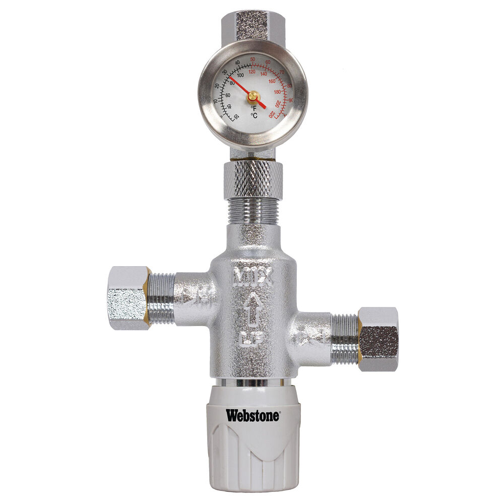Webstone H-77201W-TG 7721W Ultra-Compact Thermostatic Mixing Valve, 3/8", Compression, 150 psi, 0.5 gpm, Forged DZR Brass Body, Import