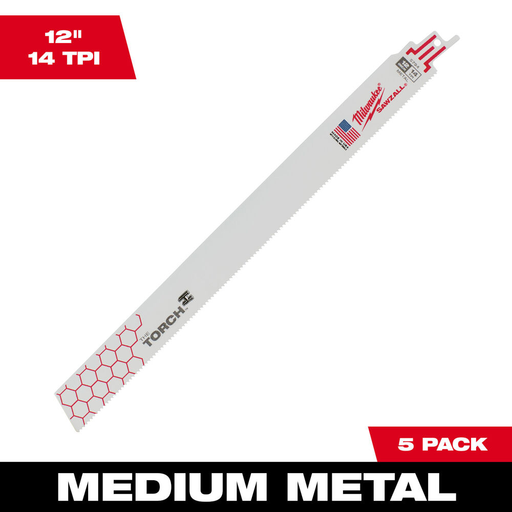 Milwaukee® Tool 48-00-5794 SAWZALL® The TORCH™ Double Duty Straight Back Reciprocating Saw Blade, Bi-Metal Body, 5 Pack