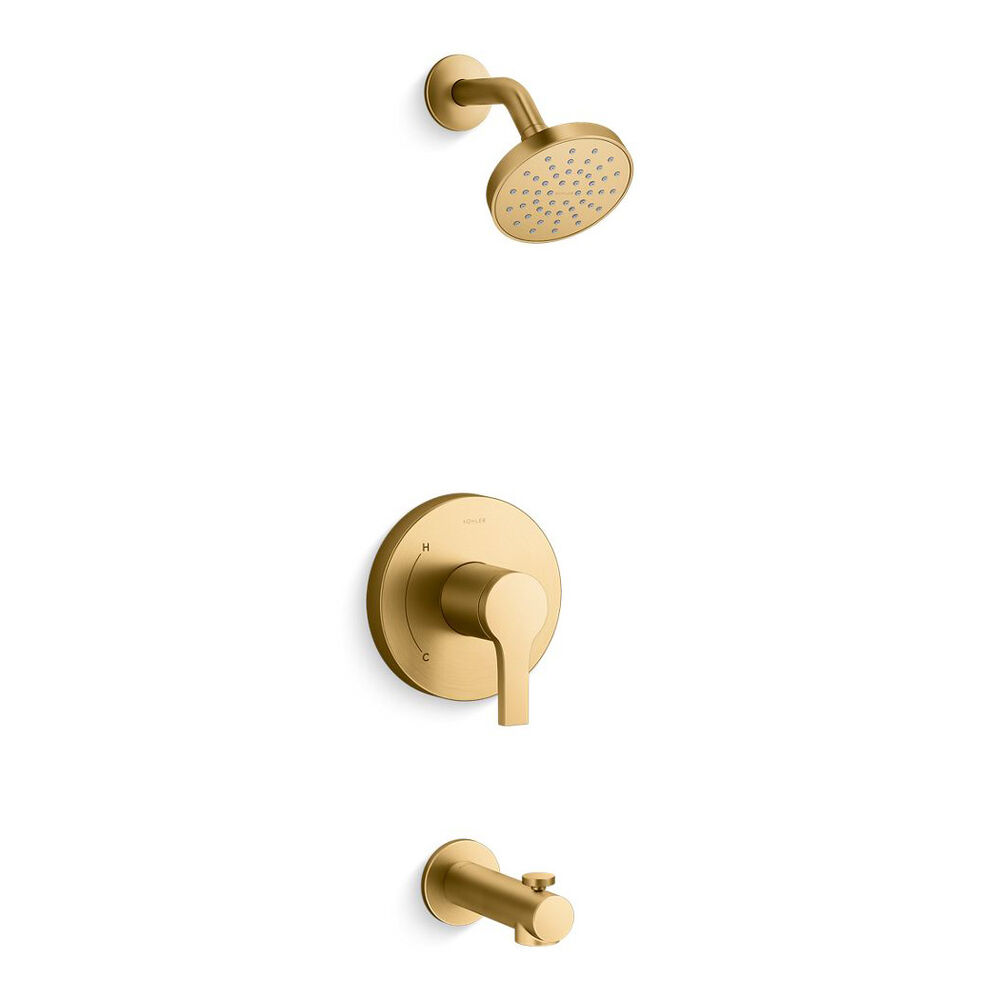 Kohler® K-TS35322-4H-2MB Elate® Rite-temp® Bath and Shower Trim Kit, 1.5 gpm, Vibrant Brushed Moderne Brass