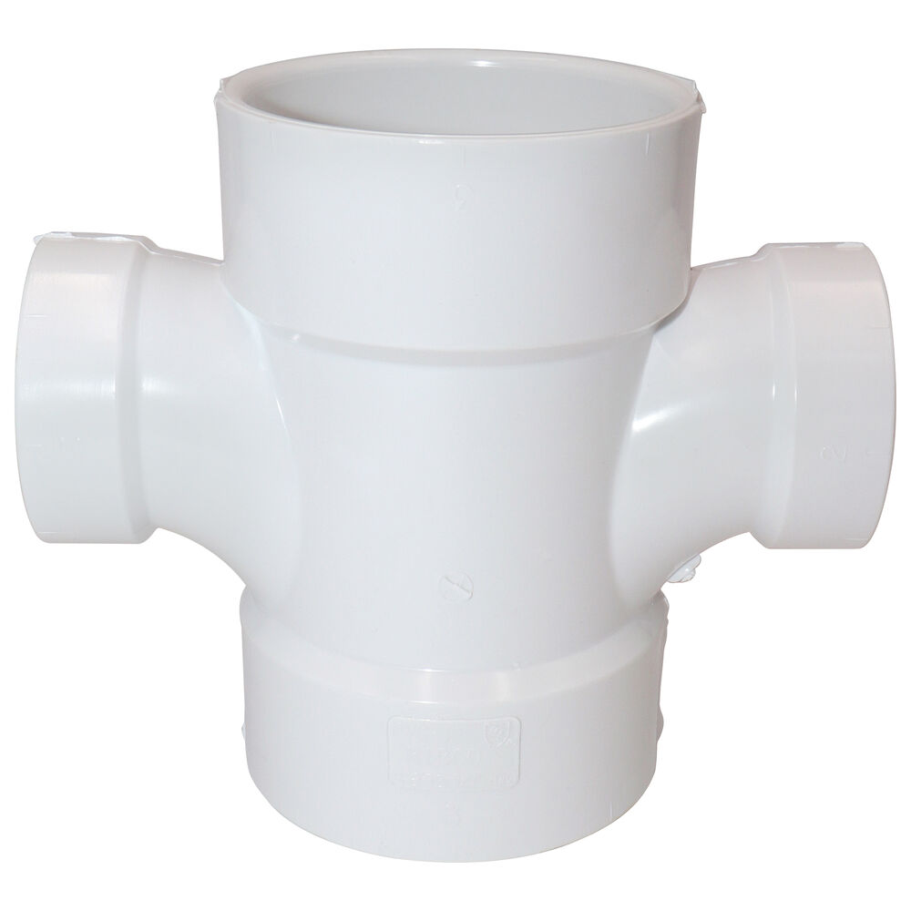 K270770 4835 DWV Reducing Double Sanitary Tee, 3x2x3x2", Hub, SCH 40/STD, PVC, Domestic
