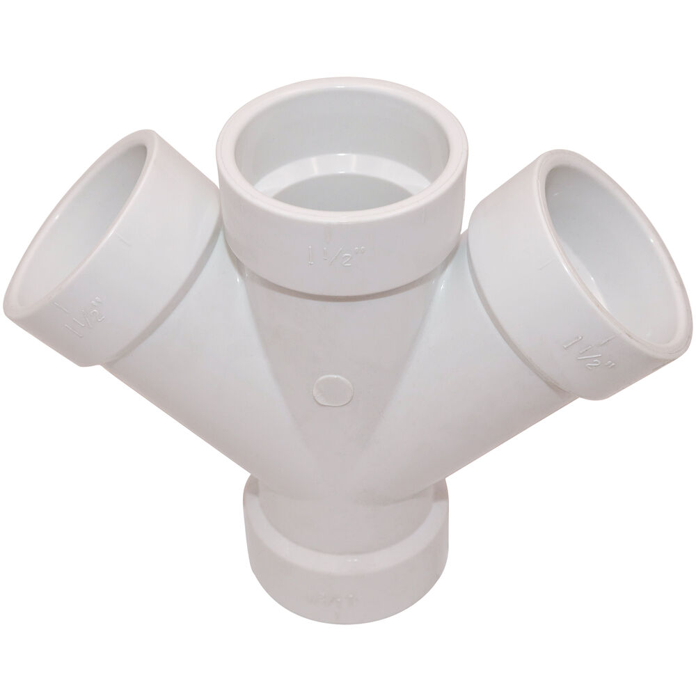 K265300 4834 DWV Double 45 deg Wye, 1-1/2", Hub, SCH 40/STD, PVC, Domestic