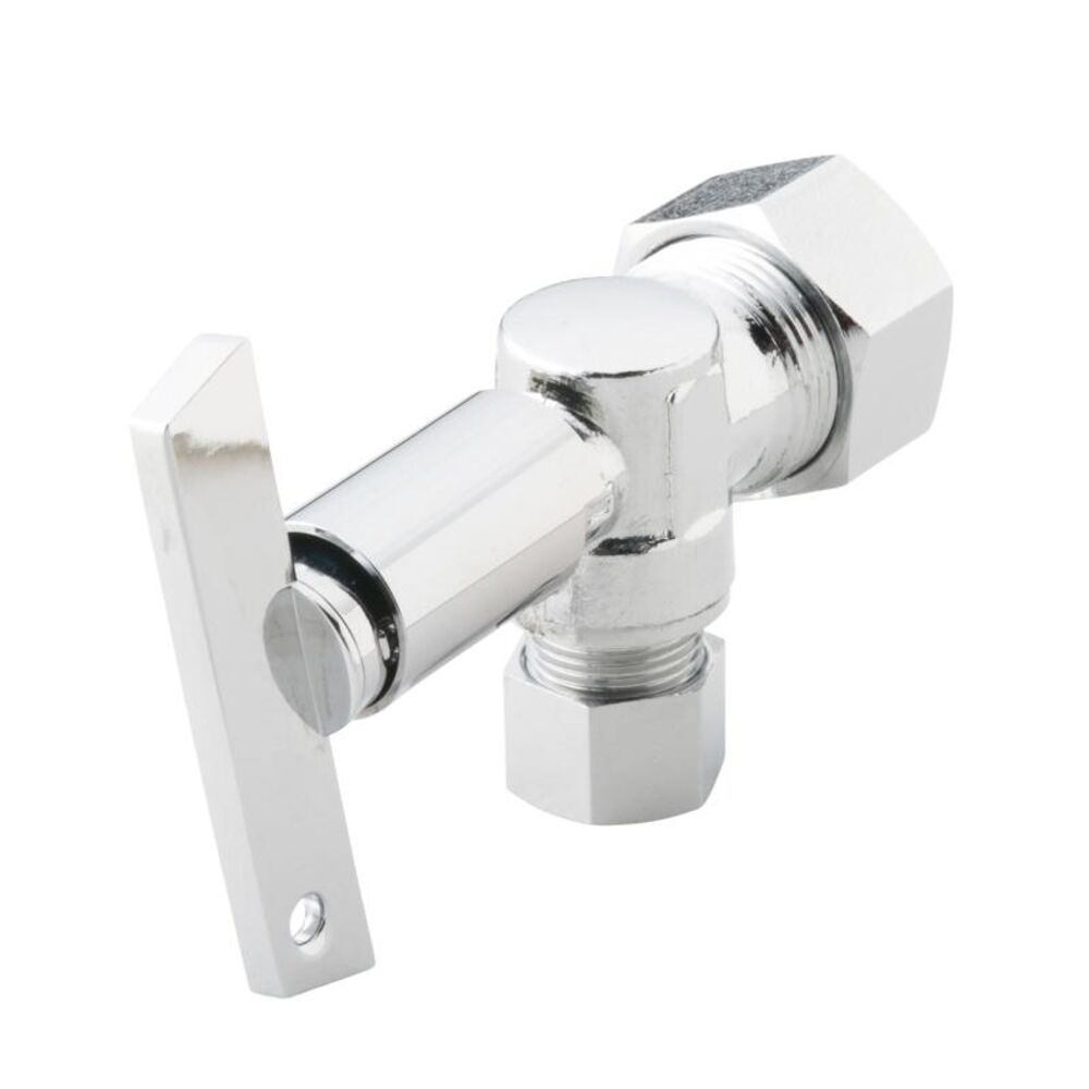 Oatey® 4790PCLKBG Quarter Turn Dual-Outlet Stop Valve, 1/2, 3/8" Nominal, Compression, Brass Body, Chrome