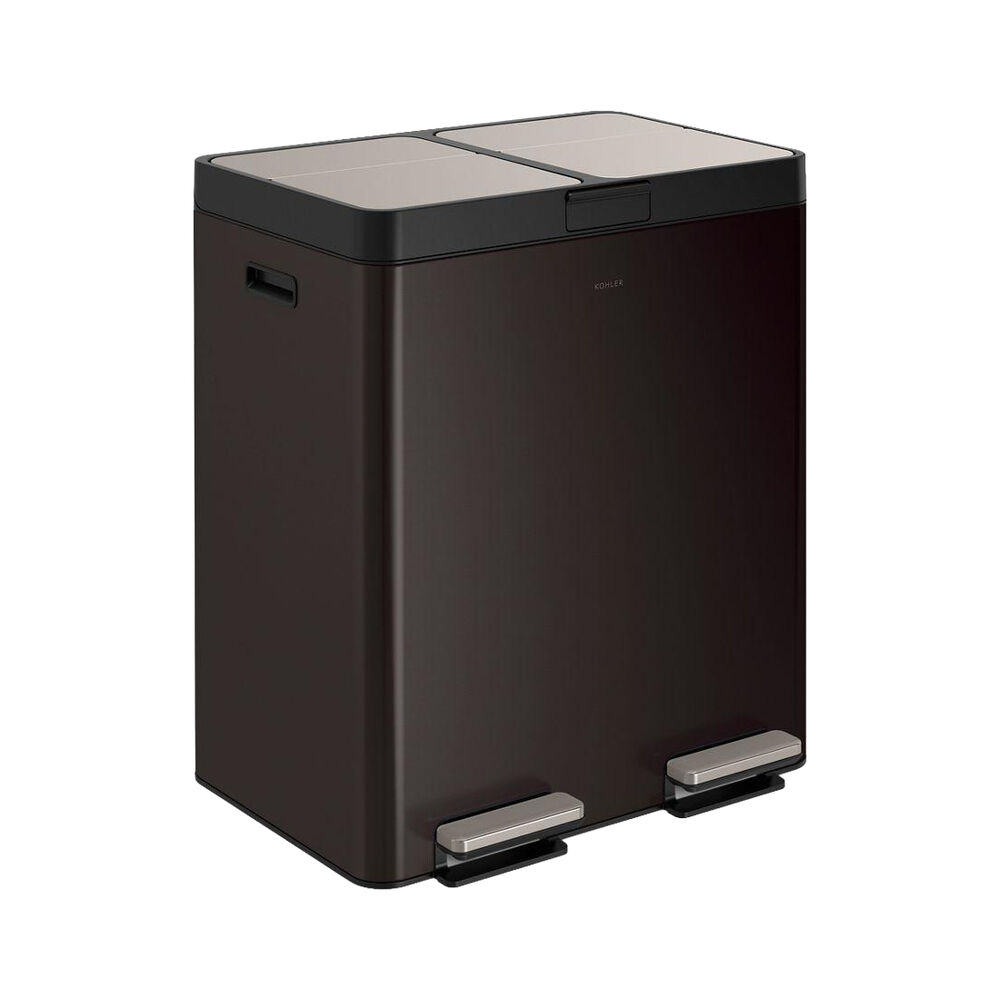 Kohler® K-23828-BSTStainless Steel Dual-Bin Step Trash Can, (2) 13 gal, Stainless Steel, Black