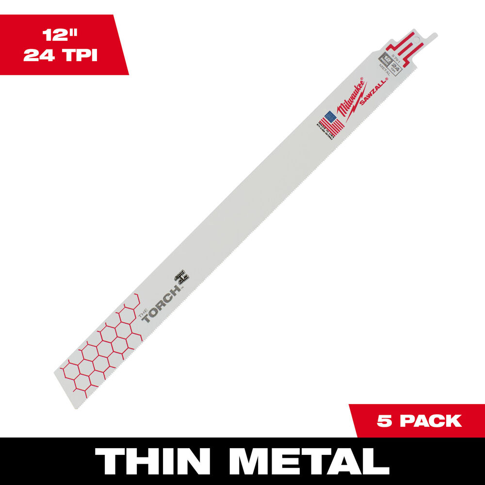 Milwaukee® Tool 48-00-5791 SAWZALL® The TORCH™ Double Duty Straight Back Reciprocating Saw Blade, Bi-Metal Body, 5 Pack