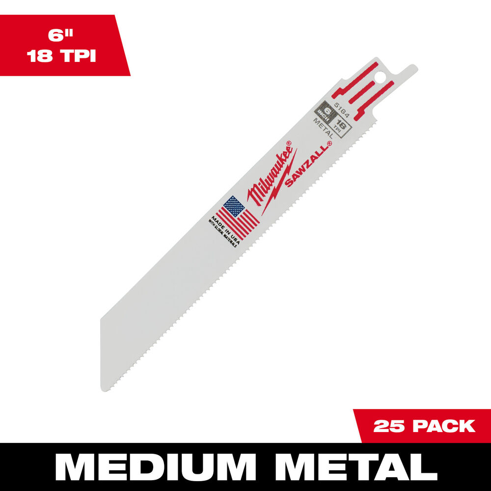 Milwaukee® Tool 48-00-8184 SAWZALL® Double Duty Thin Kerf Reciprocating Saw Blade, 6" Lx3/4" W, 18, Bi-Metal Body, Universal Tang, 25 Pack