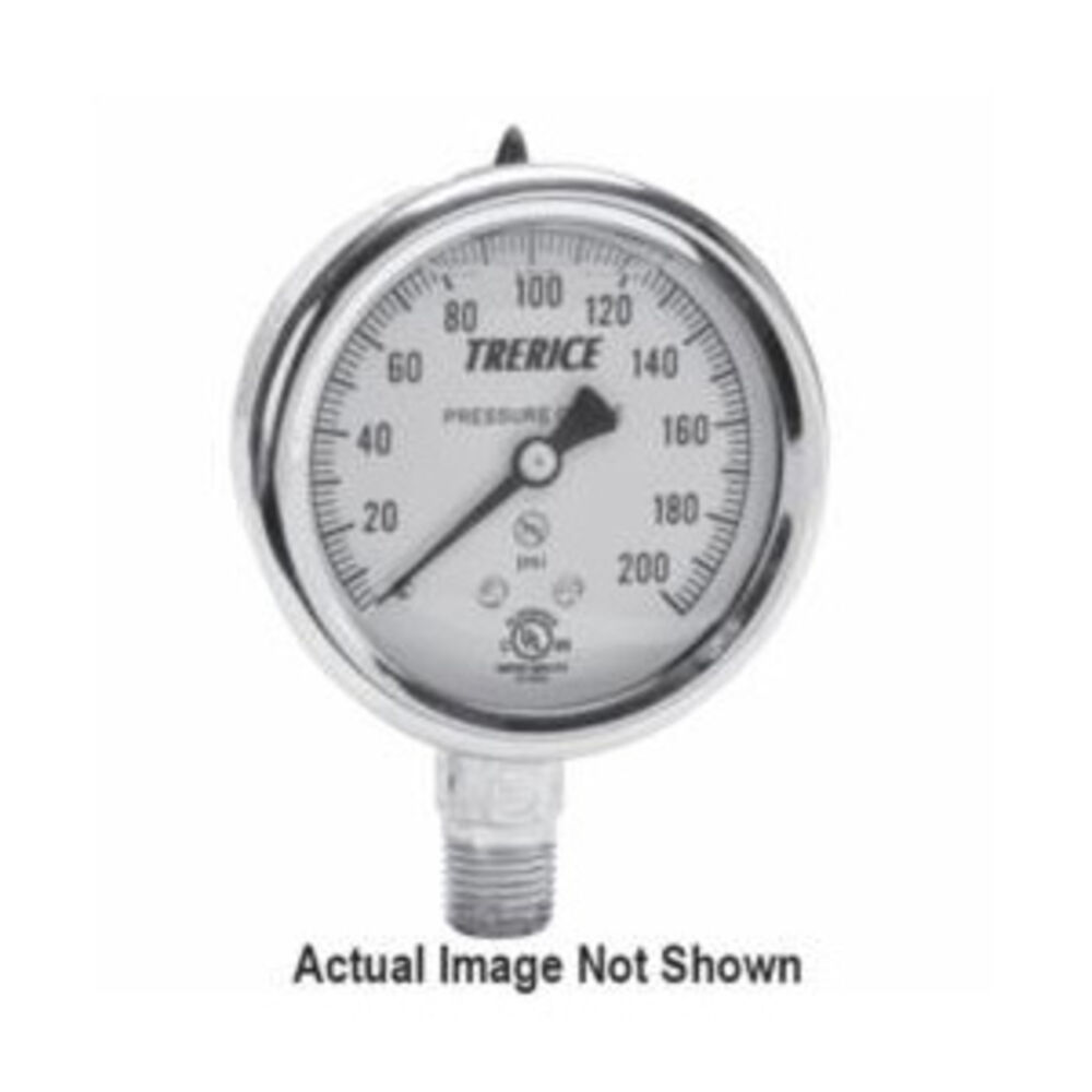 Trerice D82LFB2502LA60 D80 Series 2-1/2" Industrial Stainless Steel Pressure Gauge, 0-60 psi, Glycerin Liquid Filled, 1/4" MNPT Lower Connection