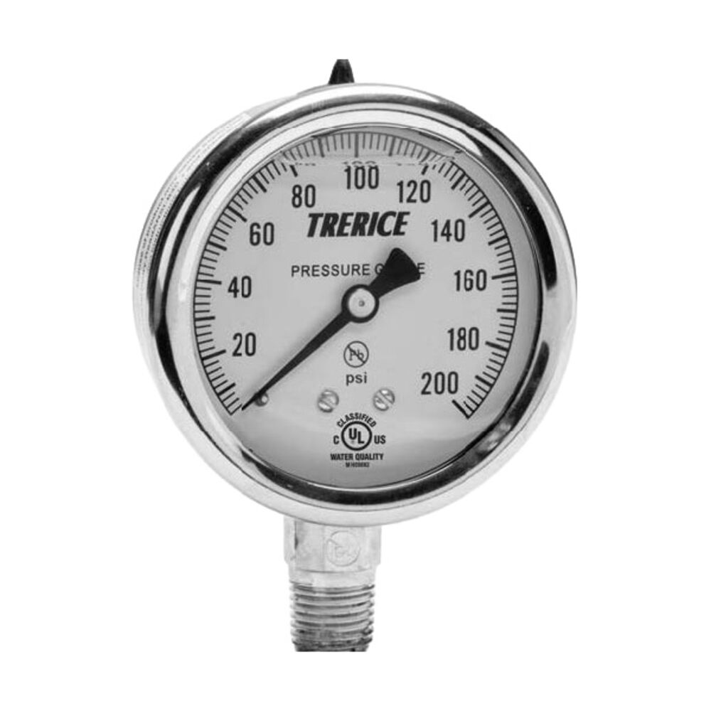 Trerice D82LFB1501BA30/0 D80 Series Industrial Pressure Gauge, 1-1/2 in Dia, Glycerin Liquid Filled