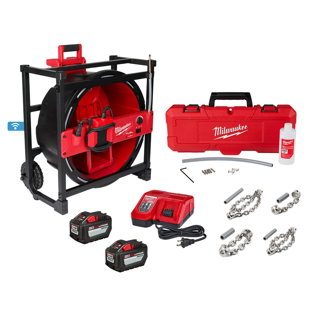 Milwaukee® Tool 2819-22 M18 FUEL™ High Speed Chain Snake, For Use With 1-1/2" to 4" Pipes