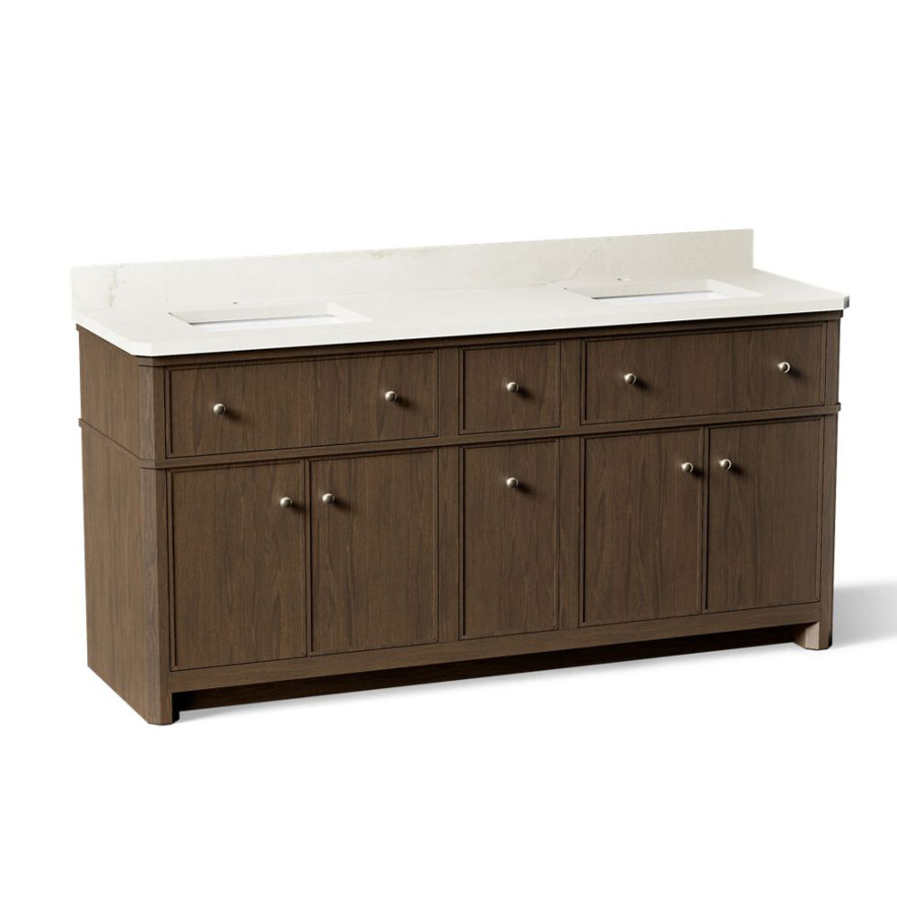 Kohler® K-39310-DAK Claude™ by Studio Mcgee 72" Bathroom Vanity Cabinet w/ Sinks and Quartz Top, Draper Oak