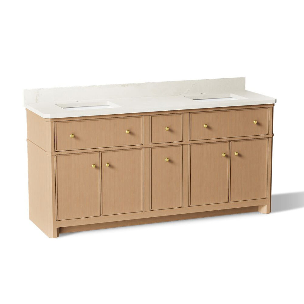 Kohler® K-39310-SWK Claude™ by Studio Mcgee 72" Bathroom Vanity Cabinet w/ Sinks and Quartz Top, White Oak