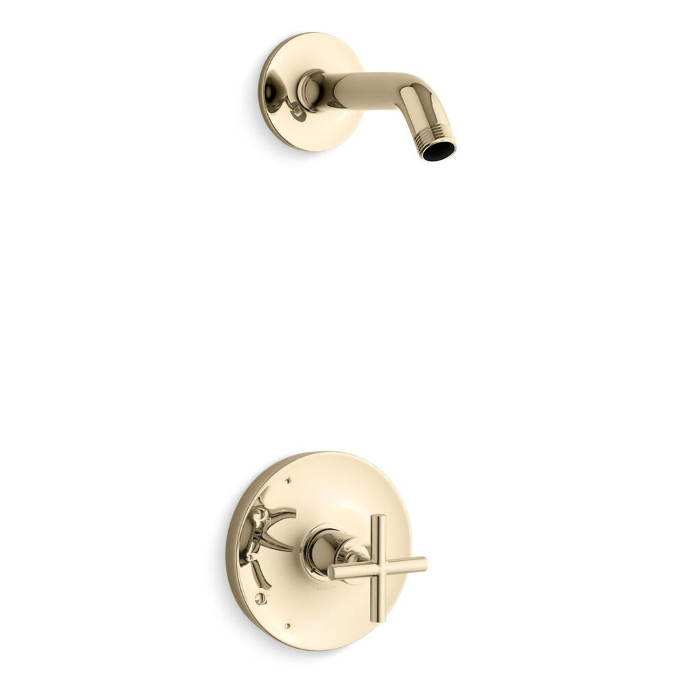 Kohler® K-TLS14422-3-AF Purist® Rite-temp® Shower Trim Kit w/ Cross Handle, w/o Showerhead, Vibrant French Gold