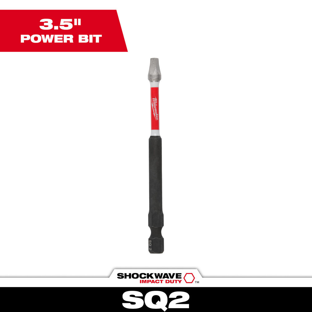 Milwaukee® Tool 48-32-4572 SHOCKWAVE™ Impact Power Bit, #2 Square Recess Point, 3-1/2" OAL, 1/4", Alloy Steel