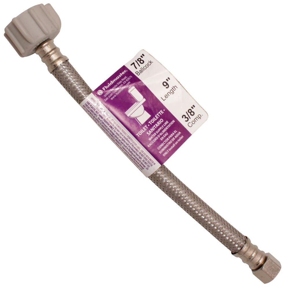 Fluidmaster® B1T09 Toilet Connector, 3/8x7/8", CompressionxBallcock, 9" L, 125 psi, 304 Stainless Steel