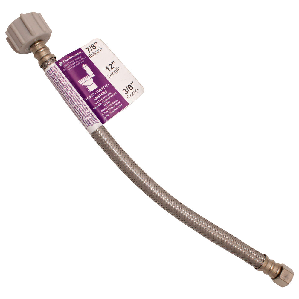 Fluidmaster® B1T12 Toilet Connector, 3/8x7/8", CompressionxBallcock, 12" L, 125 psi, 304 Stainless Steel