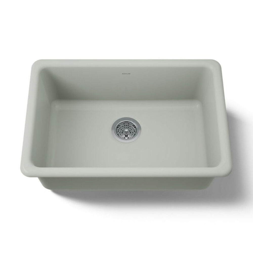 Kohler® 5708-FF 27" Iron/Tones® Kitchen Sink w/o Faucet Holes, Rectangular, Top/Under Mount, Enameled Cast Iron, Sea Salt™
