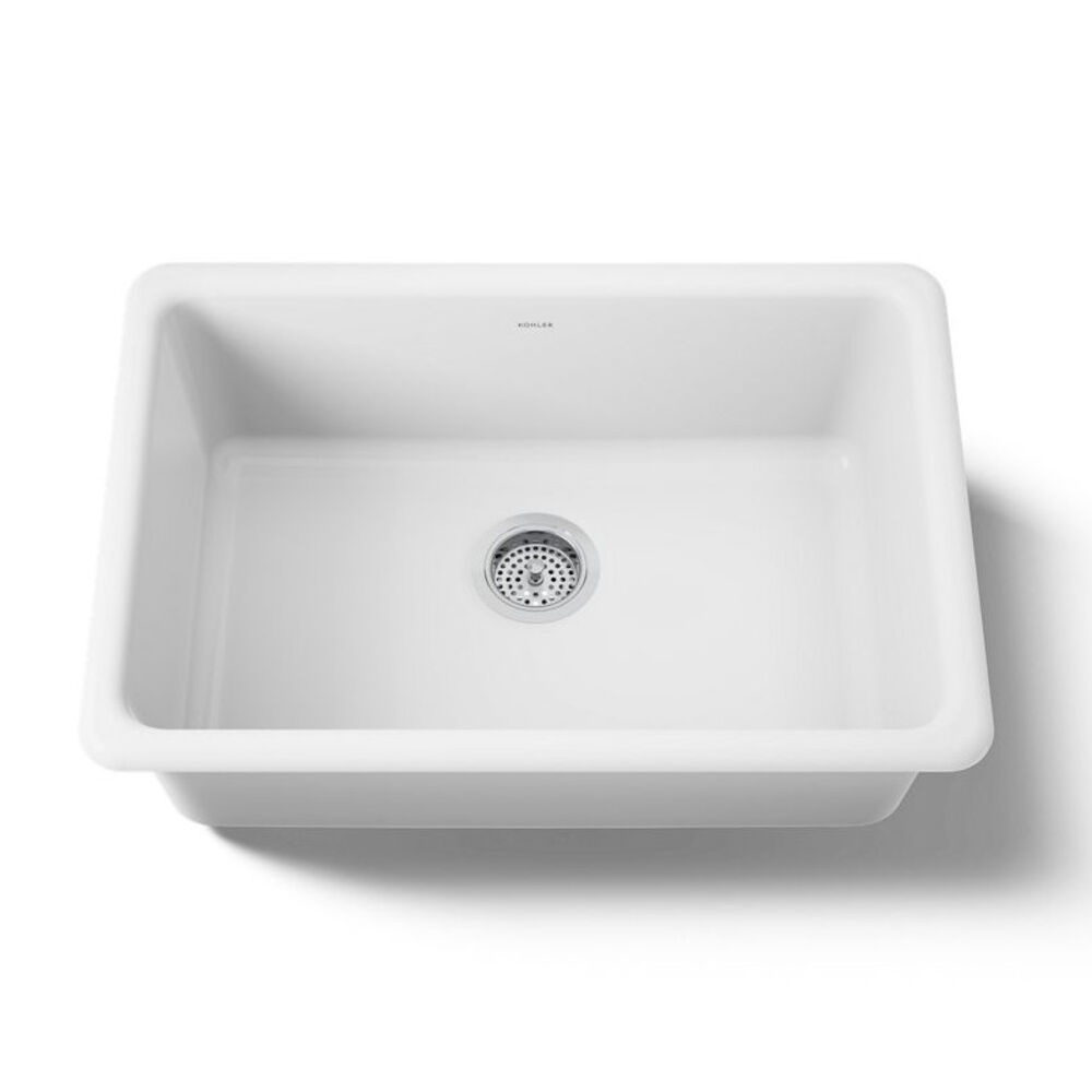 Kohler® 5708-0 27" Iron/Tones® Kitchen Sink w/o Faucet Holes, Rectangular, Top/Under Mount, Enameled Cast Iron, White