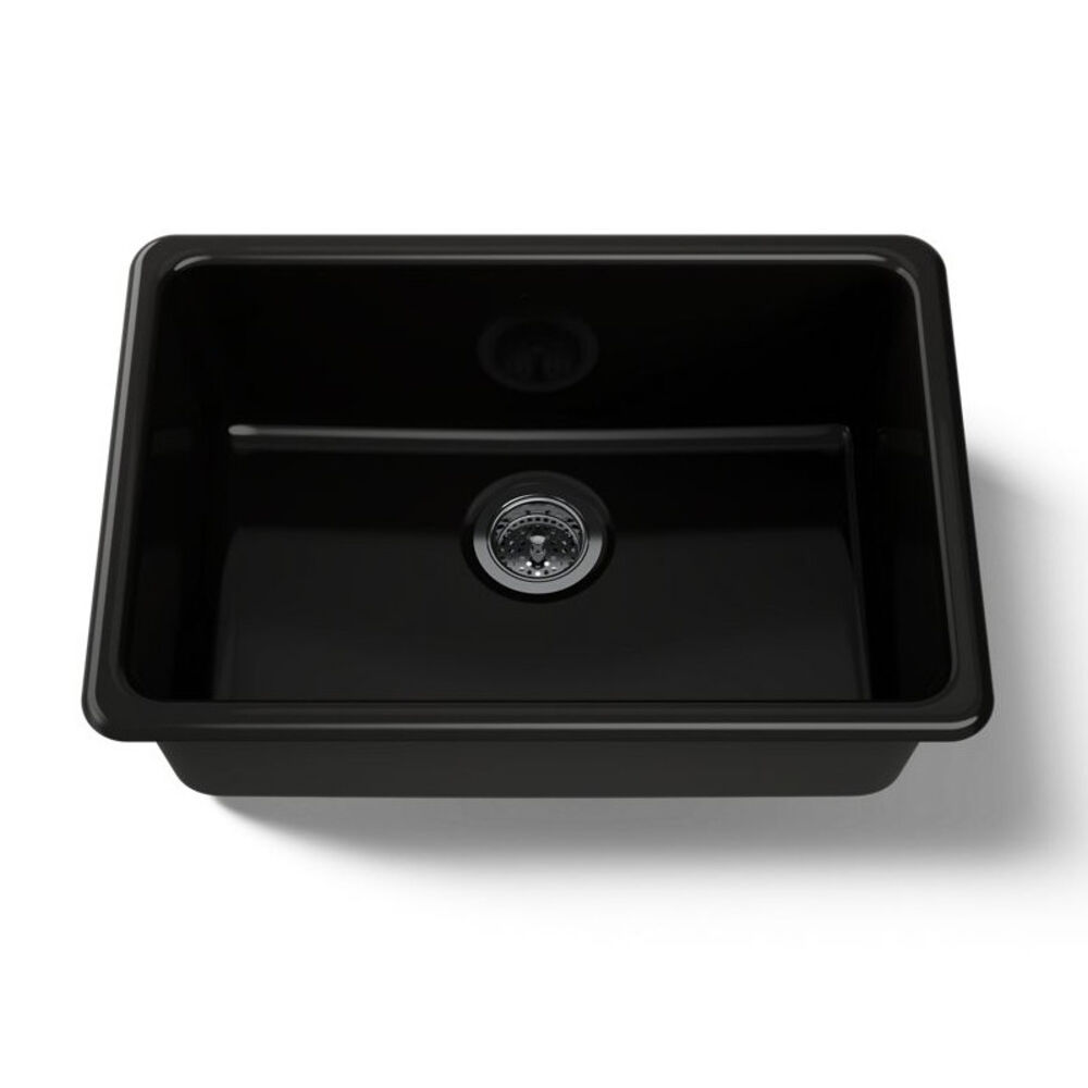 Kohler® 5708-7 27" Iron/Tones® Kitchen Sink w/o Faucet Holes, Rectangular, Top/Under Mount, Enameled Cast Iron, Black Black™