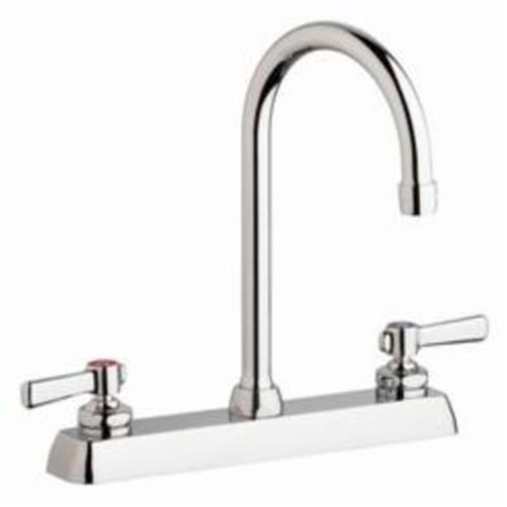 Chicago Faucet® W8D-GN2AE35-369AB Hot and Cold Water Workboard Sink Faucet, Deck Mount, 2 Handles, 8 in Center, 1.5 gpm Flow Rate, Polished Chrome