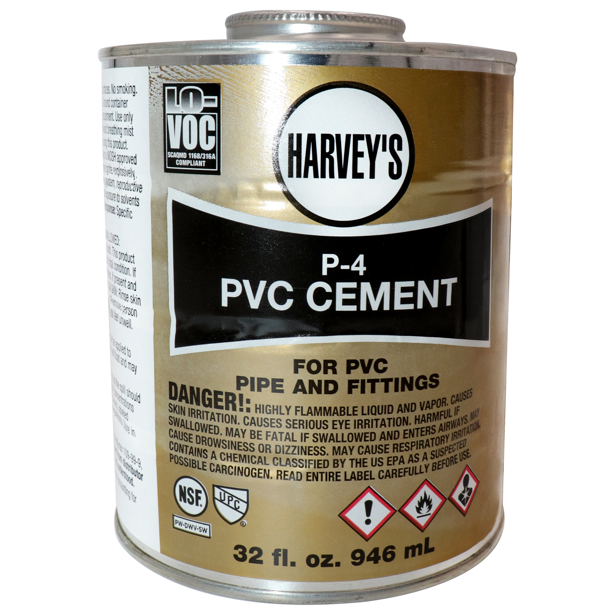Harvey® 18130-12 P-4 Low VOC PVC Solvent Cement, 32 oz Dauber Can, Translucent Liquid, Clear, .9 +/- .02