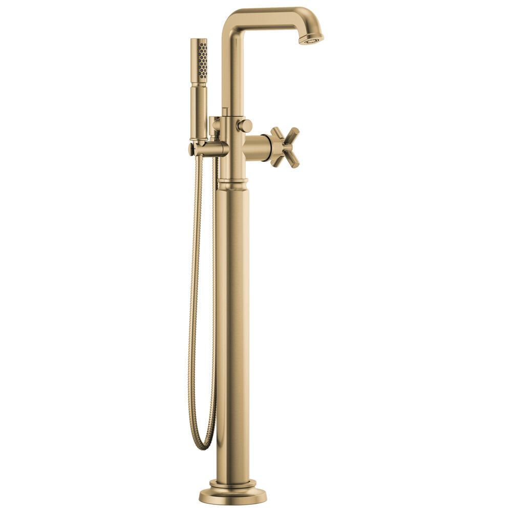 Brizo T70176-GLLHP Invari® Single-Handle Floor Mount Tub Filler w/ Handshower - Less Handle, Luxe Gold