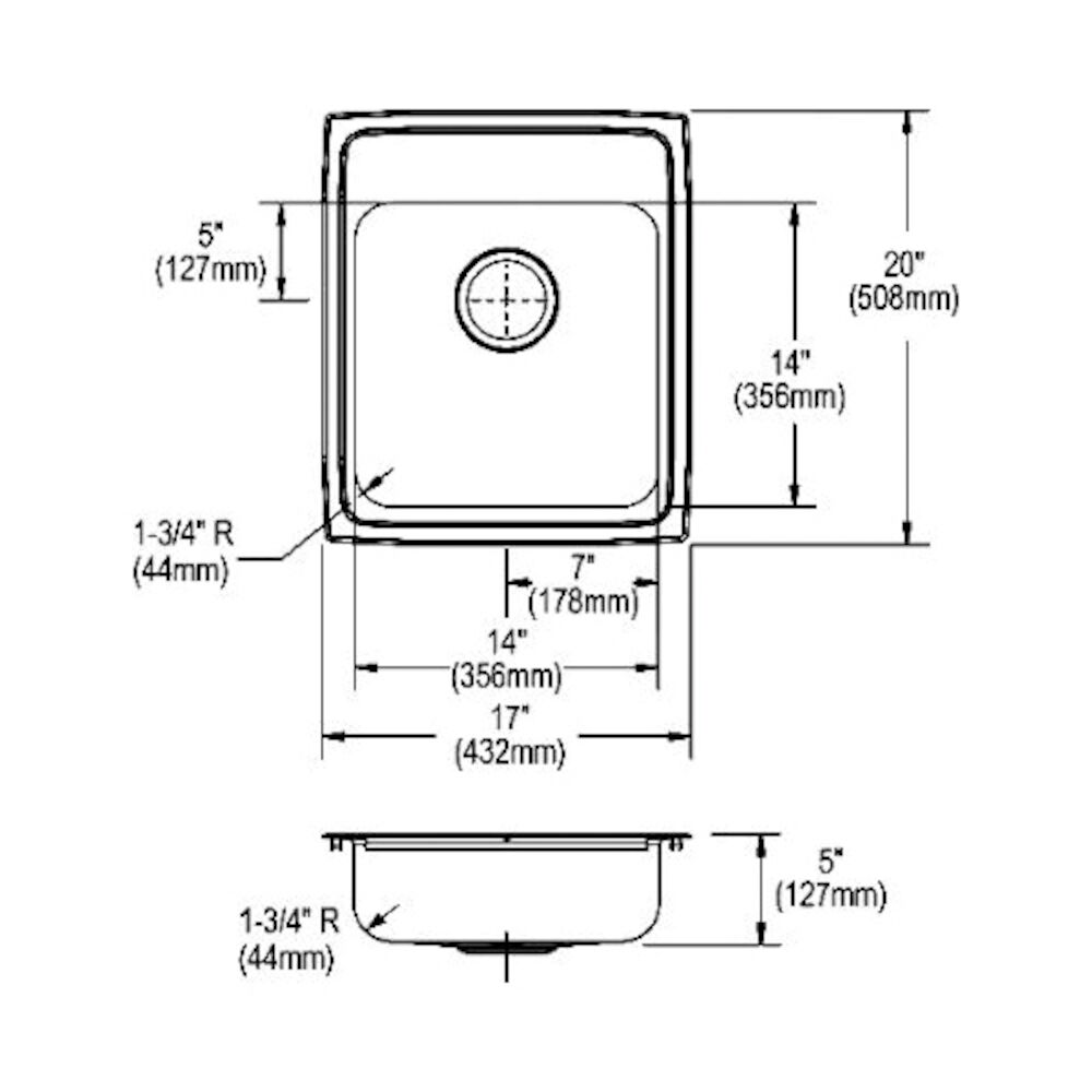 LRAD1720500 17" Kitchen Sink, Lustertone, Rectangular, Top Mount, Stainless Steel, Luster Highlighted Satin